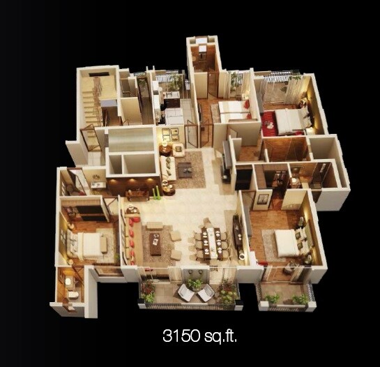 Floor plan of 4 BHK Apartment - 3150 sq. ft. in ATS Triumph, Gurgaon