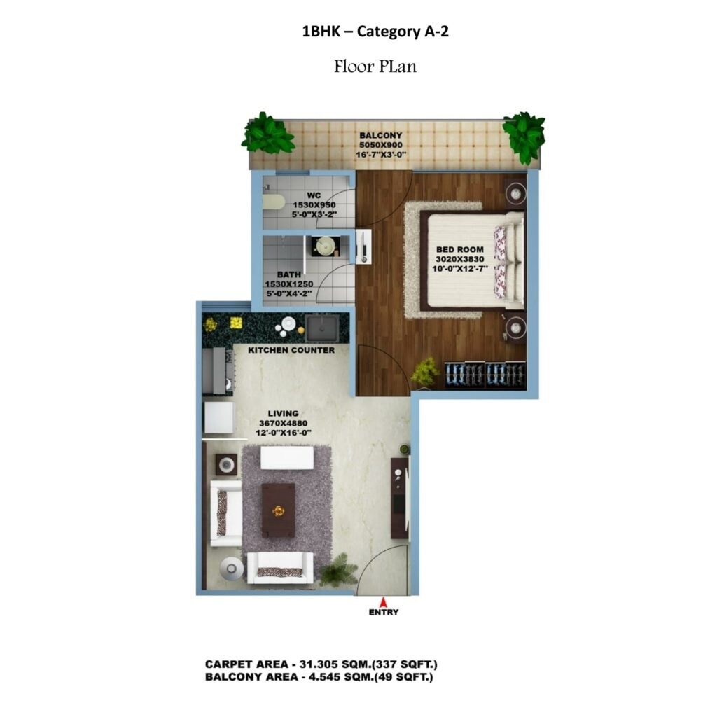 Floor plan of 1 BHK 386 Sq. Ft. Apartment in AVL 36 Gurgaon, Gurgaon