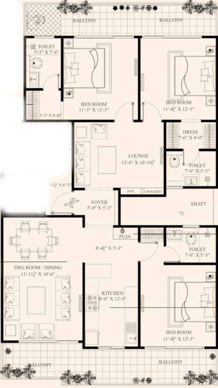 3 BHK 1530 Sq. Ft. Apartment in Axiom Palm Floors 2