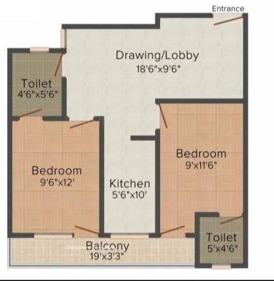 Floor plan of 2 BHK 800 Sq. Ft. Apartment in Balaji Apartment 2, Gurgaon