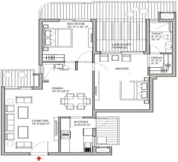 Floor plan of 2 BHK 1320 Sq. Ft. Apartment in Bestech Park View Ananda, Gurgaon