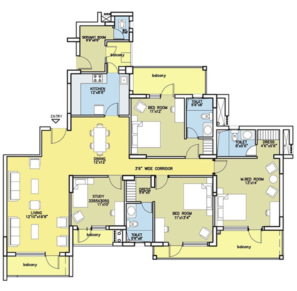 Floor plan of 2 BHK 1776 Sq. Ft. Apartment in Bestech Park View City 1, Gurgaon