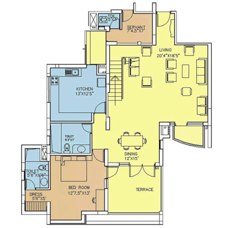 Floor plan of 3 BHK 2075 Sq. Ft. Apartment in Bestech Park View City 1, Gurgaon