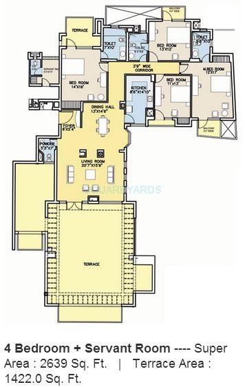 Floor plan of 4 BHK 2639 Sq. Ft. Apartment in Bestech Park View City 2, Gurgaon