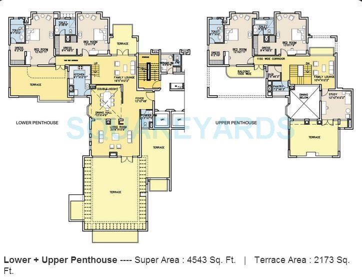 Floor plan of 4 BHK 4543 Sq. Ft. Penthouse in Bestech Park View City 2, Gurgaon