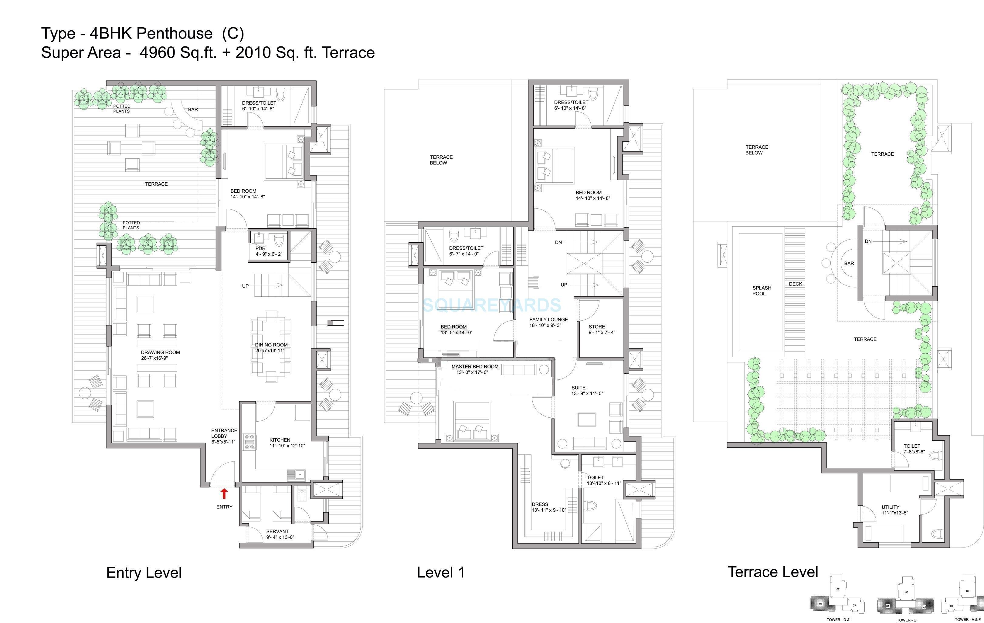 Floor plan of 4 BHK 4960 Sq. Ft. Penthouse in Bestech Park View Grand Spa, Gurgaon