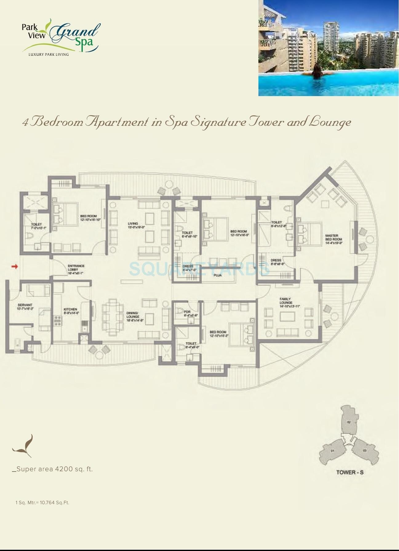 Floor plan of 4 BHK 4200 Sq. Ft. Apartment in Bestech Park View Grand Spa-Spa Signature Tower, Gurgaon