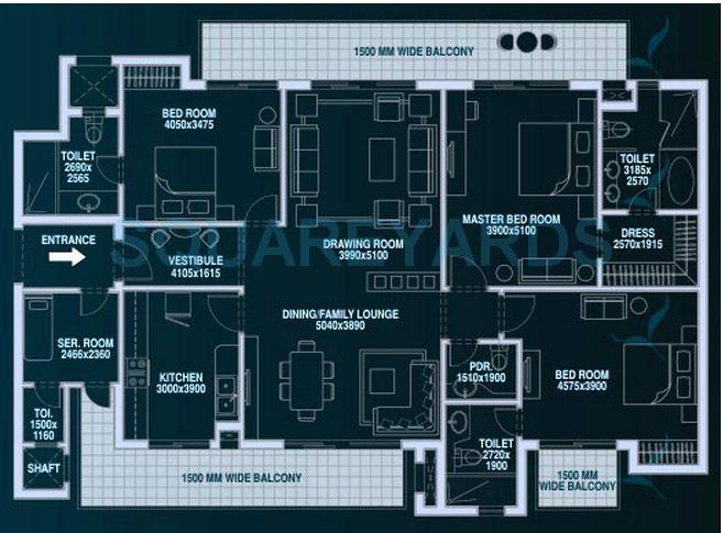 Floor plan of 3 BHK 2470 Sq. Ft. Apartment in Bestech Park View Spa, Gurgaon