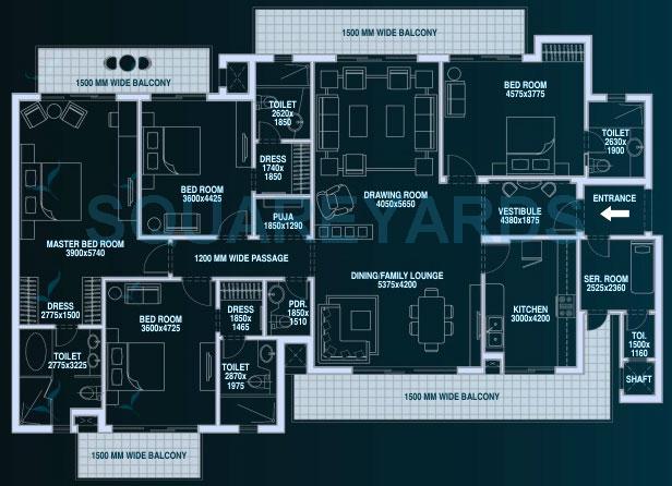 Floor plan of 4 BHK 3125 Sq. Ft. Apartment in Bestech Park View Spa, Gurgaon