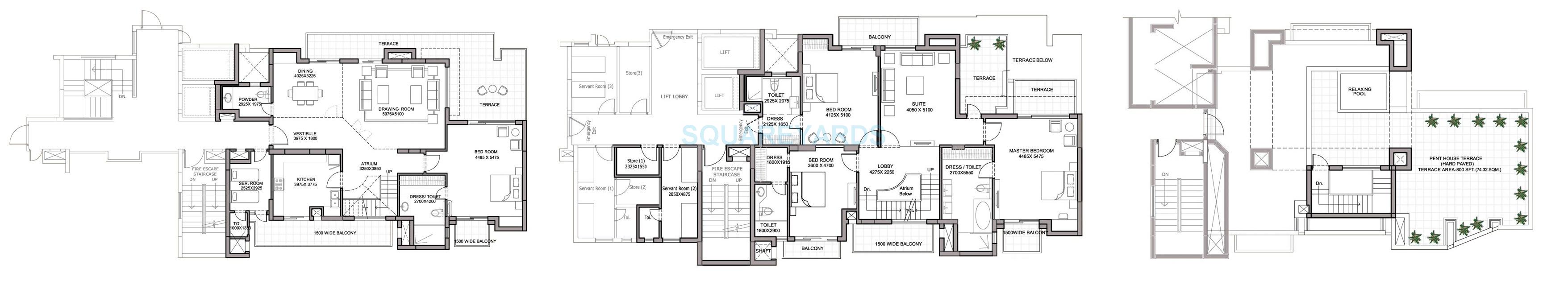 Floor plan of 4 BHK 4645 Sq. Ft. Penthouse in Bestech Park View Spa, Gurgaon