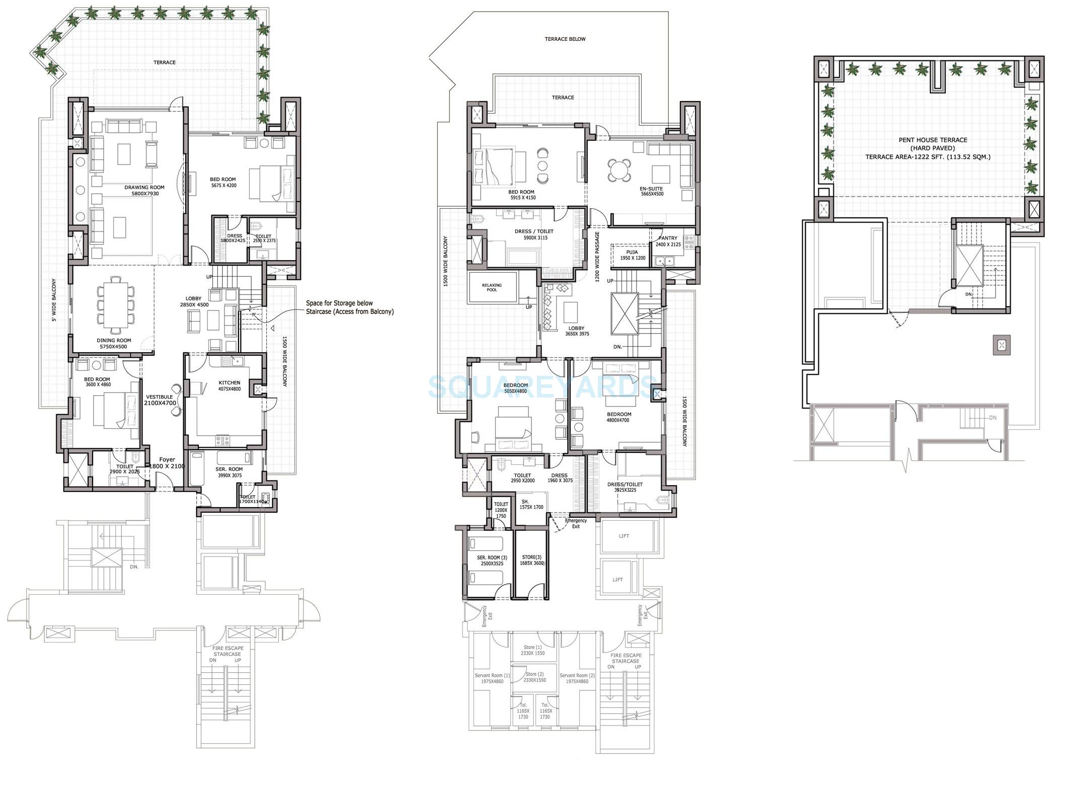 Floor plan of 5 BHK 6553 Sq. Ft. Penthouse in Bestech Park View Spa, Gurgaon