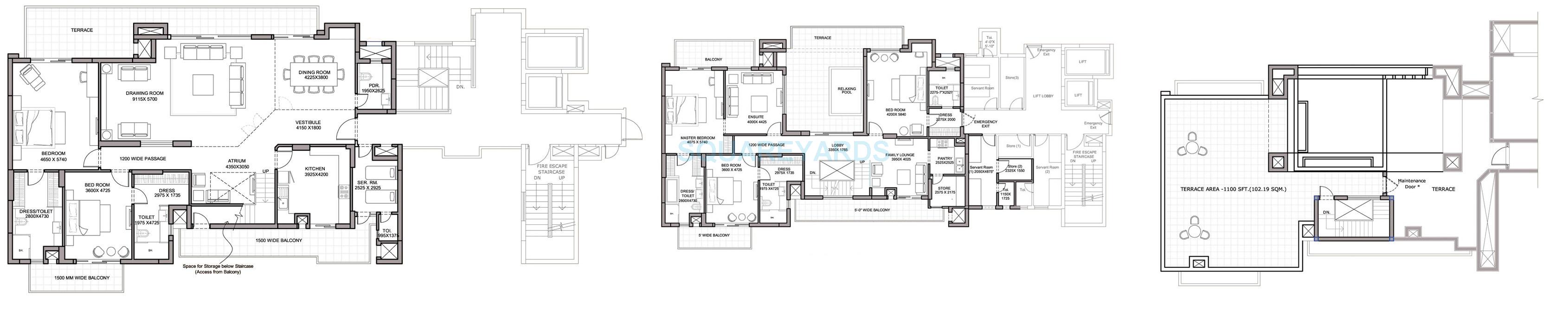 Floor plan of 5 BHK 6585 Sq. Ft. Penthouse in Bestech Park View Spa, Gurgaon