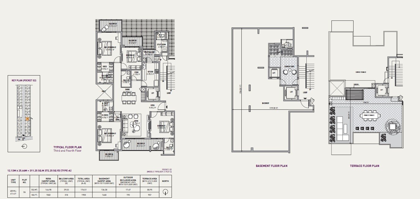Floor plan of 4 BHK 1900 Sq. Ft. Apartment in Birla Navya Anaika, Gurgaon