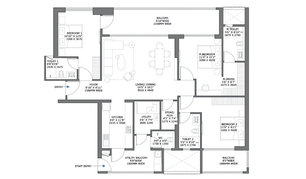 3 BHK 2450 Sq. Ft. Apartment