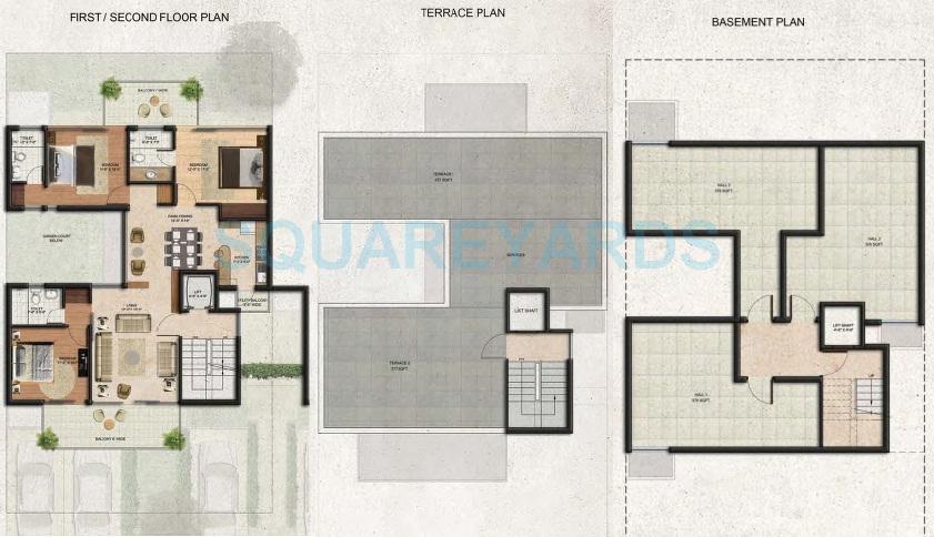 Floor plan of 3 BHK 2147 Sq. Ft. Ind Floor in BPTP Amstoria Country Floor, Gurgaon