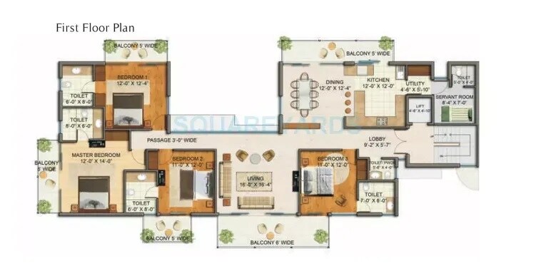 Floor plan of 4 BHK 3440 Sq. Ft. Ind Floor in BPTP Amstoria Country Floor, Gurgaon