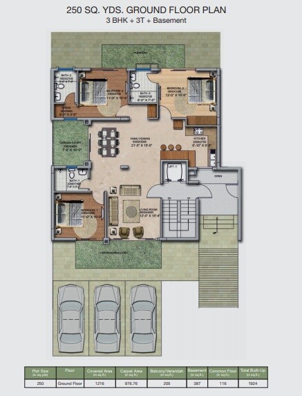 Floor plan of 3 BHK 1924 Sq. Ft. Villa in BPTP Amstoria, Gurgaon