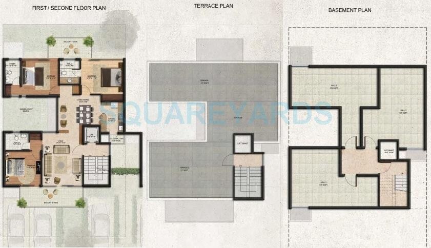 Floor plan of 3 BHK 2147 Sq. Ft. Ind Floor in BPTP Country Floor, Gurgaon