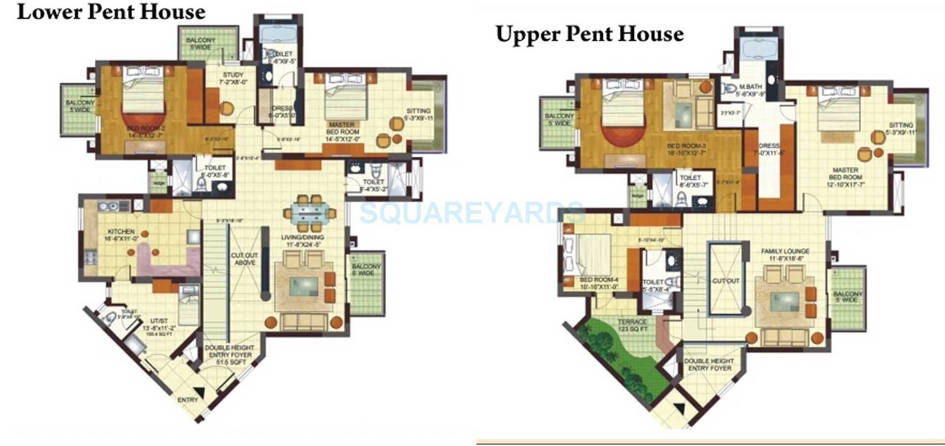Floor plan of 5 BHK 5361 Sq. Ft. Penthouse in BPTP Freedom Park Life, Gurgaon