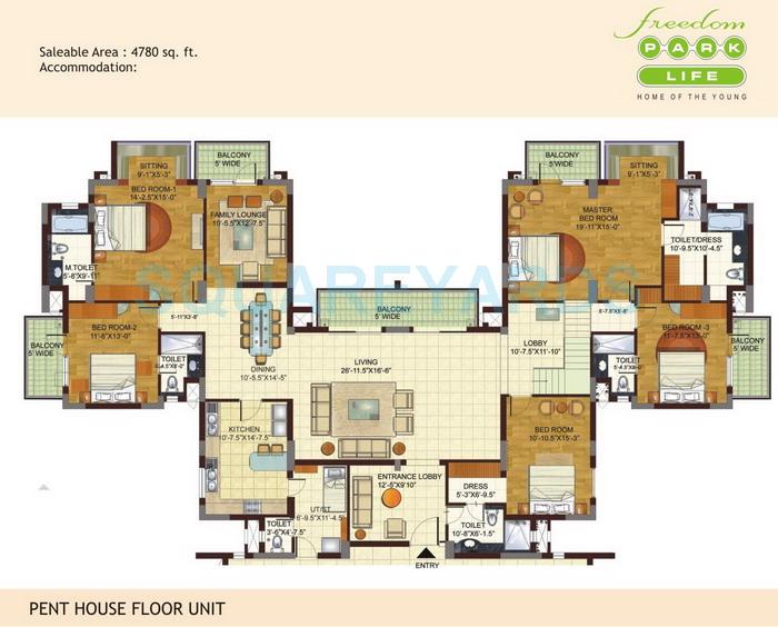 Floor plan of 5 BHK 4780 Sq. Ft. Penthouse in BPTP Freedom Park Life, Gurgaon