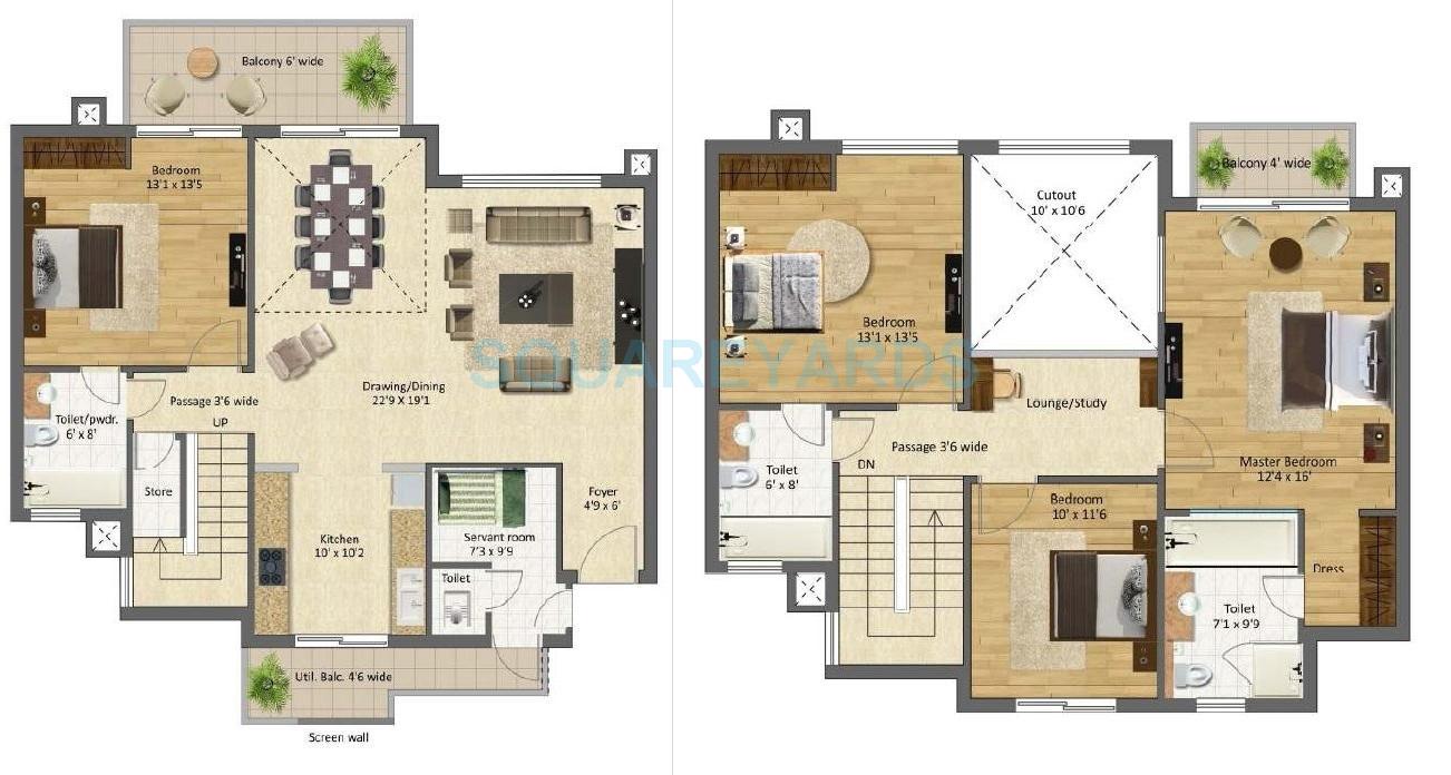 Floor plan of 4 BHK 2764 Sq. Ft. Apartment in BPTP Mansions Park Prime, Gurgaon