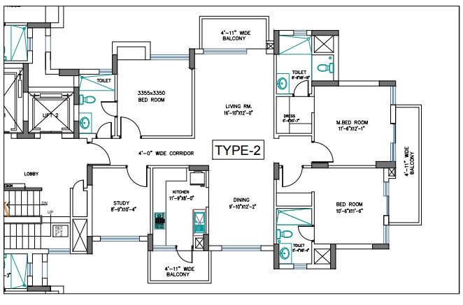 Floor plan of 4 BHK 2062 Sq. Ft. Apartment in BPTP Park Prime, Gurgaon