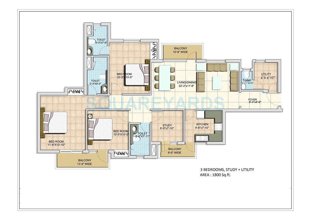 3 BHK 1800 Sq. Ft. Apartment