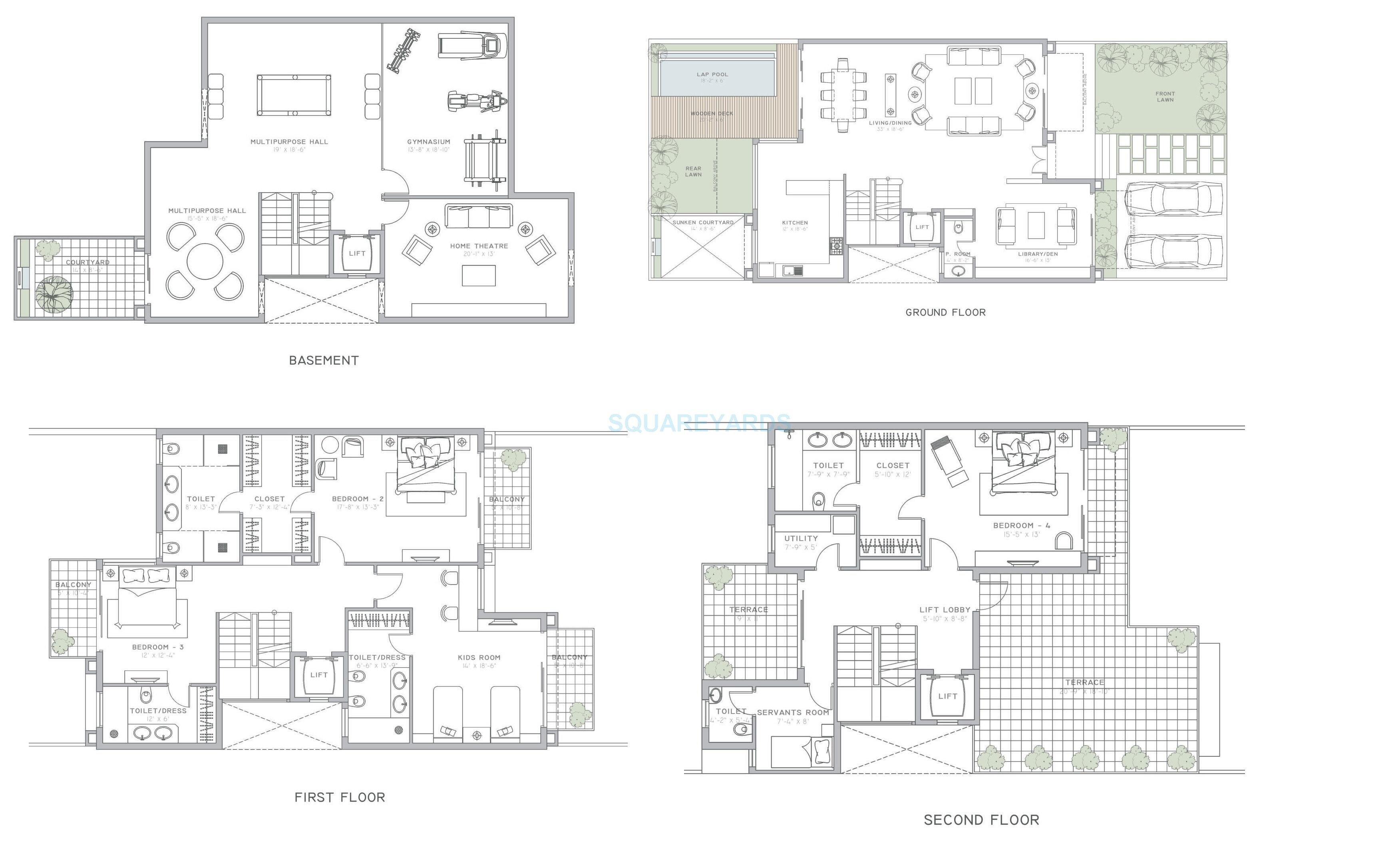Floor plan of 4 BHK 6000 Sq. Ft. Villa in BPTP Visionnaire Villas, Gurgaon