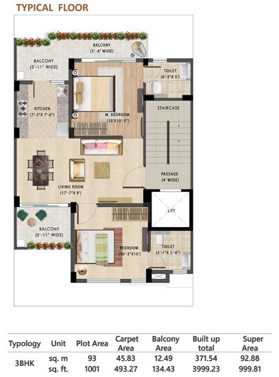 Floor plan of 2 BHK 1000 Sq. Ft. Apartment in Breez Flora Avenue 33, Gurgaon