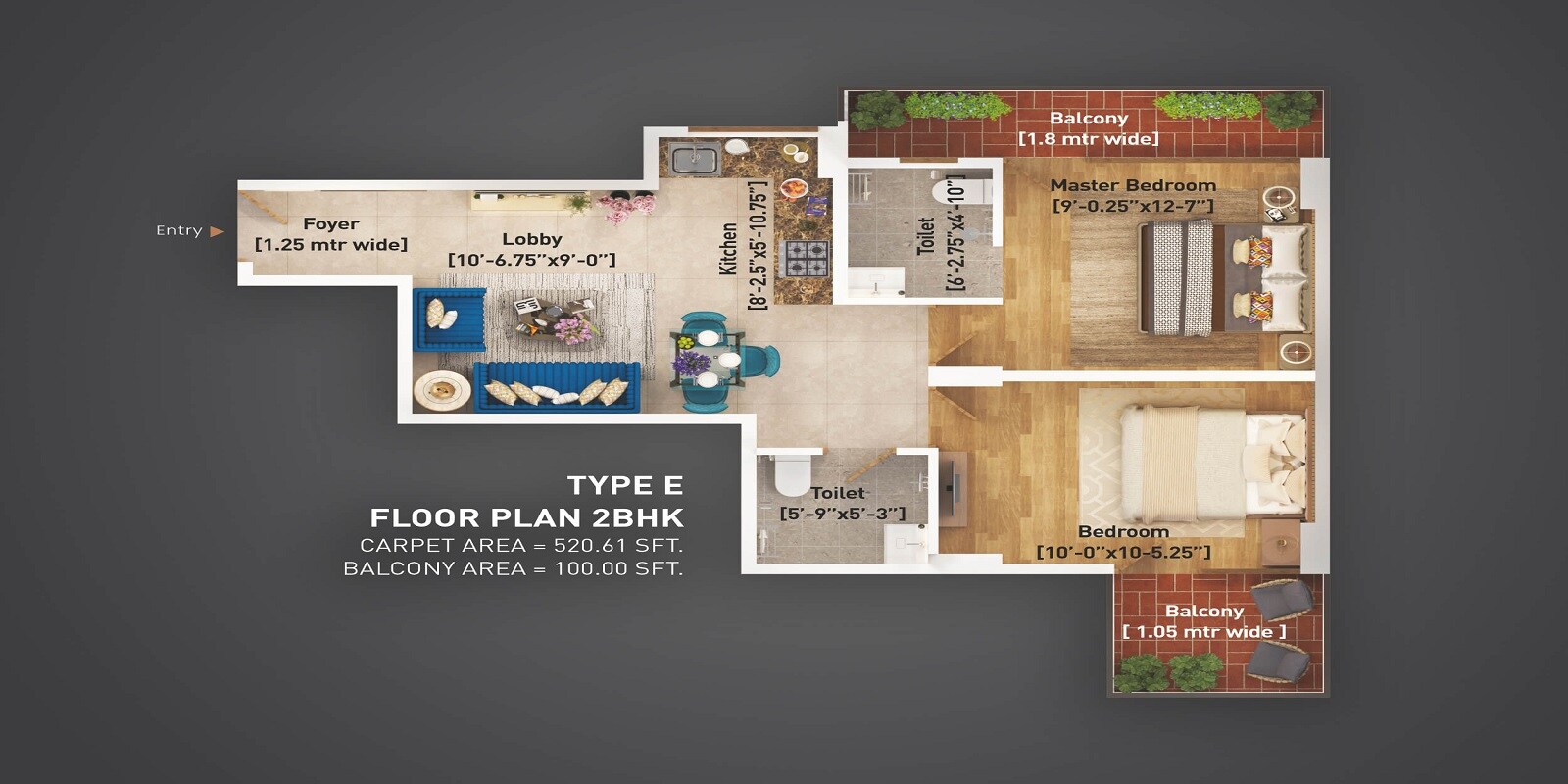 Floor plan of 2 BHK 621 Sq. Ft. Apartment in Breez Global Heights 88, Gurgaon