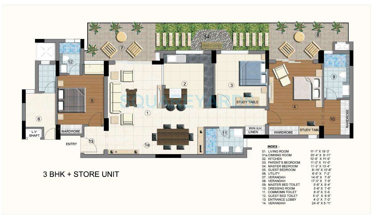 3 BHK 2022 Sq. Ft. Apartment in Brisk Lumbini Terrace Homes