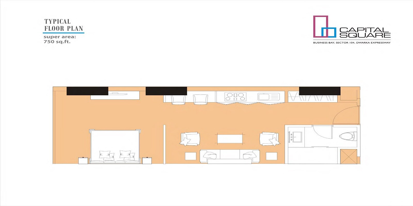 Floor plan of 1 BHK 750 Sq. Ft. Apartment in Capital Square, Gurgaon