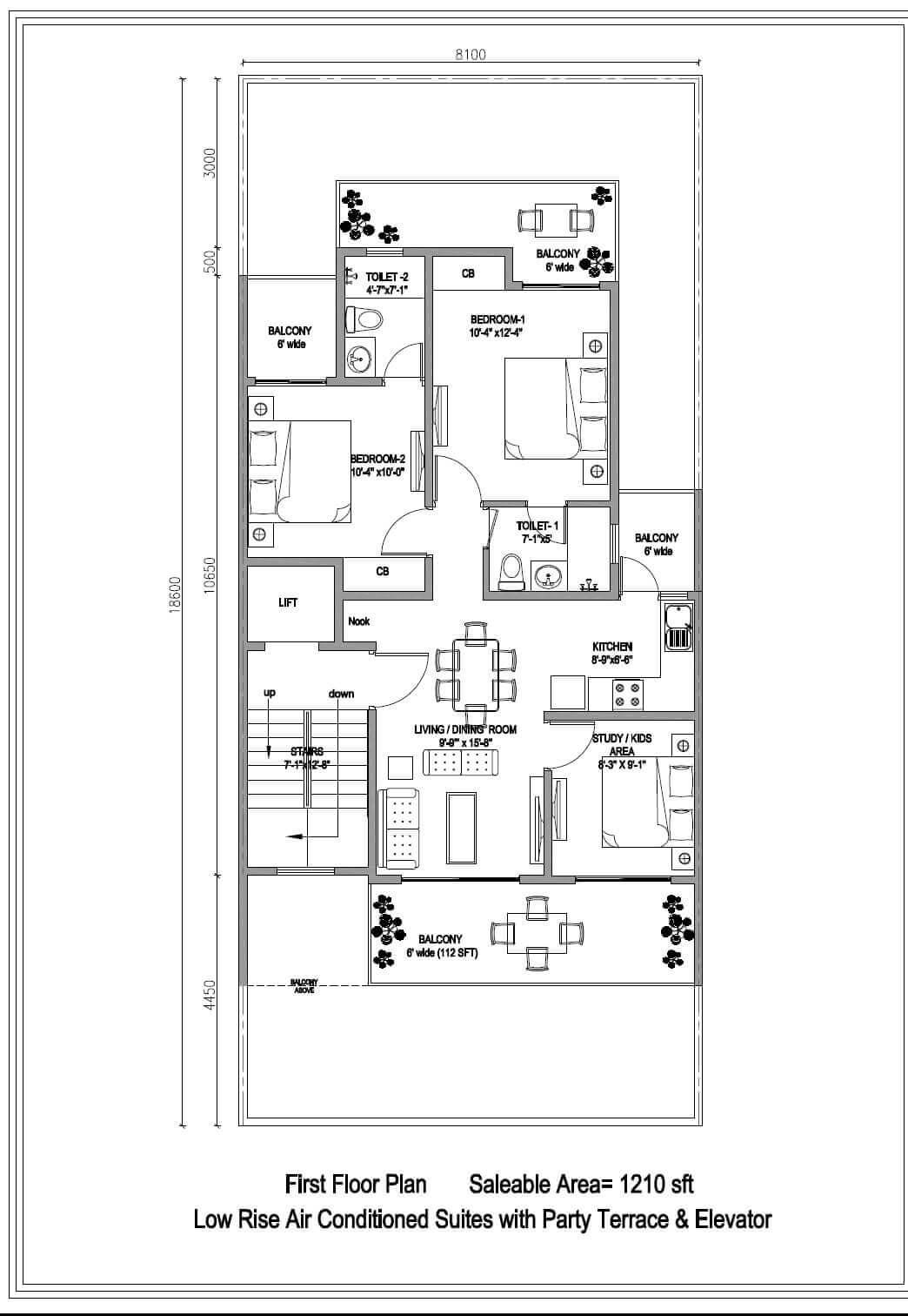 Floor plan of 2 BHK Ind Floor - 1210 sq. ft. in Central Park Cerise Suites, Gurgaon