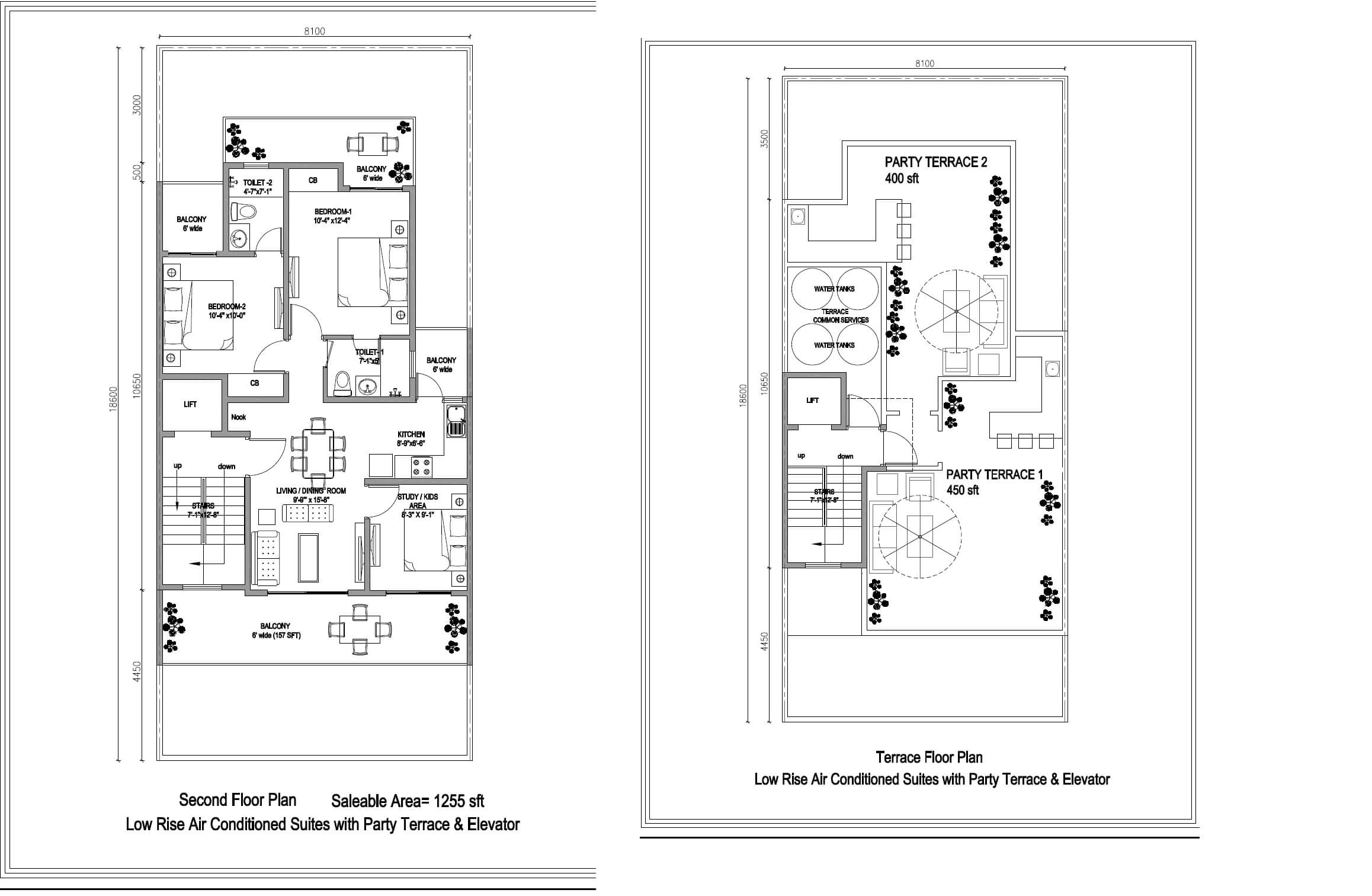 Floor plan of 2 BHK Ind Floor - 1255 sq. ft. in Central Park Cerise Suites, Gurgaon