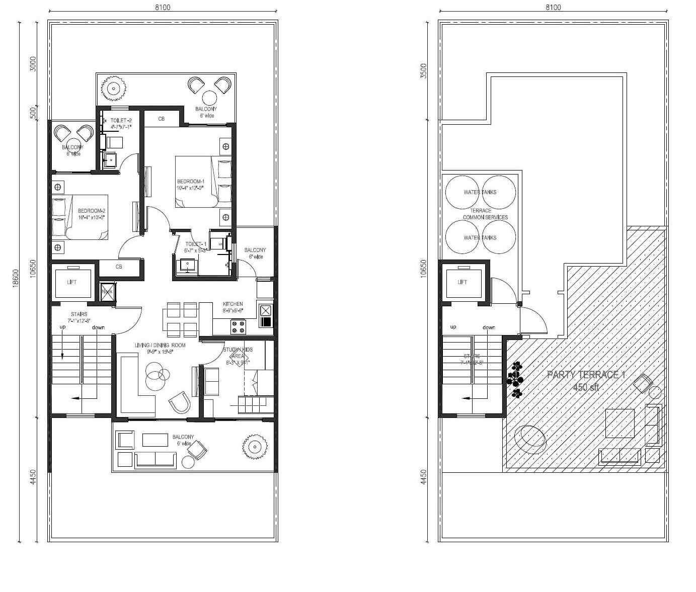 Floor plan of 2 BHK Ind Floor - 1660 sq. ft. in Central Park Cerise Suites, Gurgaon