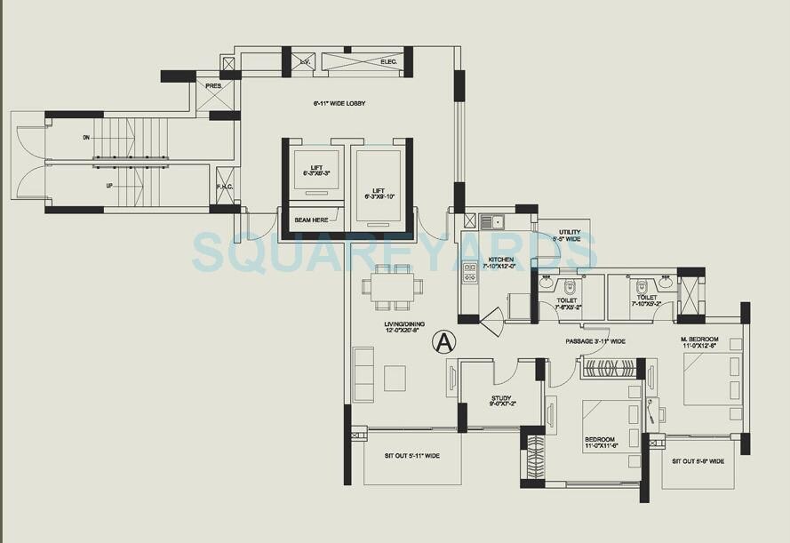 Floor plan of 2 BHK 1495 Sq. Ft. Penthouse in Central Park II-Belgravia Resort Residences, Gurgaon