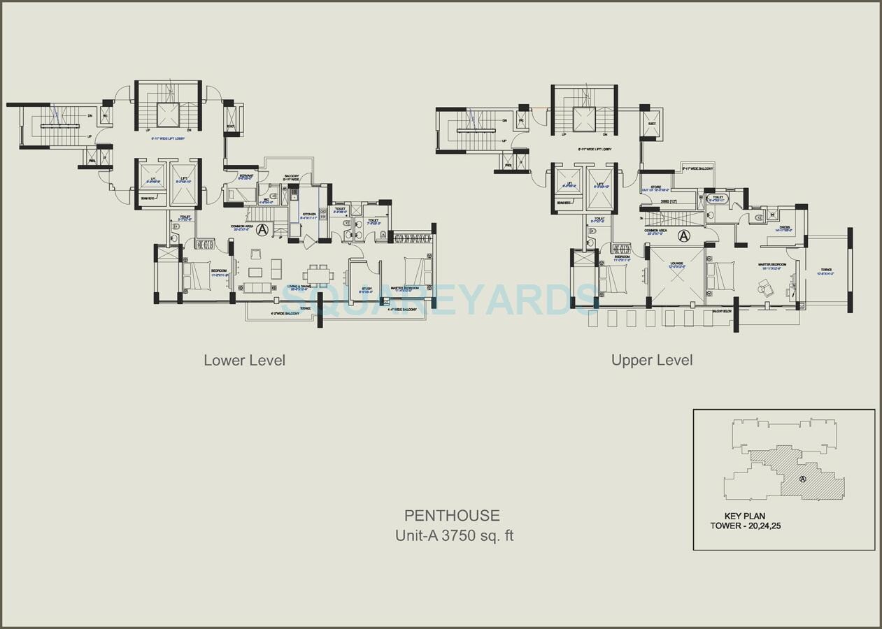 Floor plan of 4 BHK 3750 Sq. Ft. Penthouse in Central Park II-Belgravia Resort Residences, Gurgaon