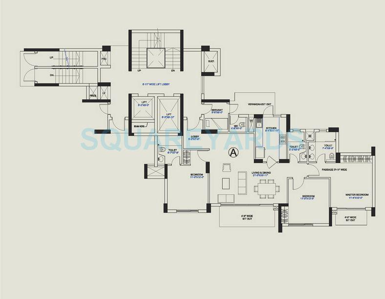 Floor plan of 3 BHK 1960 Sq. Ft. Penthouse in Central Park II-Belgravia Resort Residences, Gurgaon