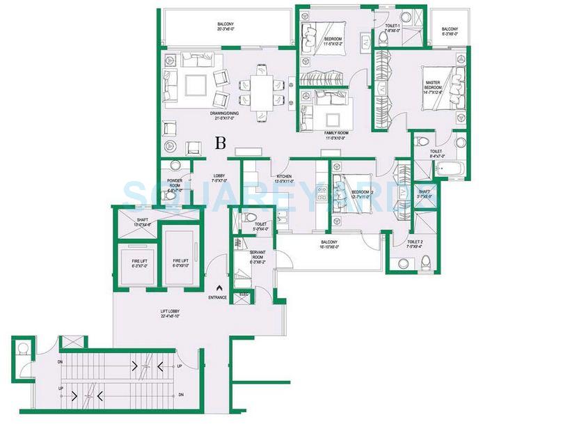 Floor plan of 3 BHK 2350 Sq. Ft. Apartment in Central Park II-Bellevue, Gurgaon