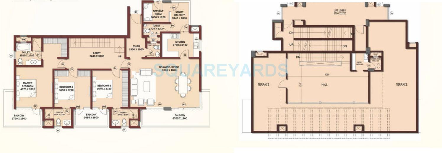 Floor plan of 3 BHK 4354 Sq. Ft. Penthouse in Central Park II-Bellevue, Gurgaon