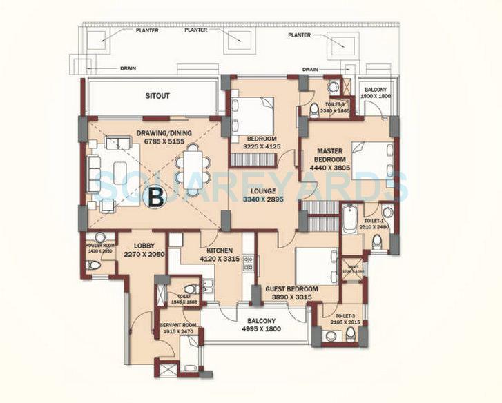 Floor plan of 3 BHK 2650 Sq. Ft. Villa in Central Park II-Bellevue, Gurgaon