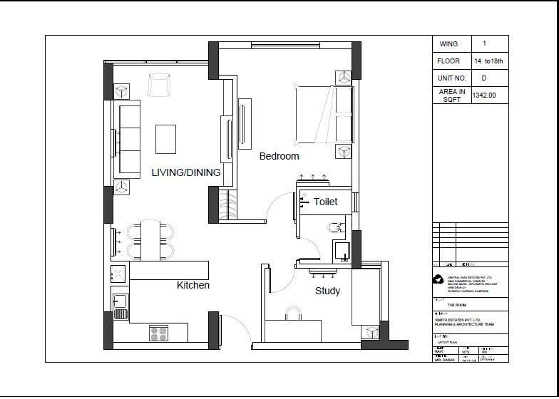 Floor plan of 1 BHK 1343 Sq. Ft. Apartment in Central Park II-The Room, Gurgaon