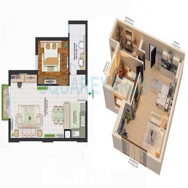 Floor plan of 1 BHK 935 Sq. Ft. Apartment in Central Park Resorts, Gurgaon