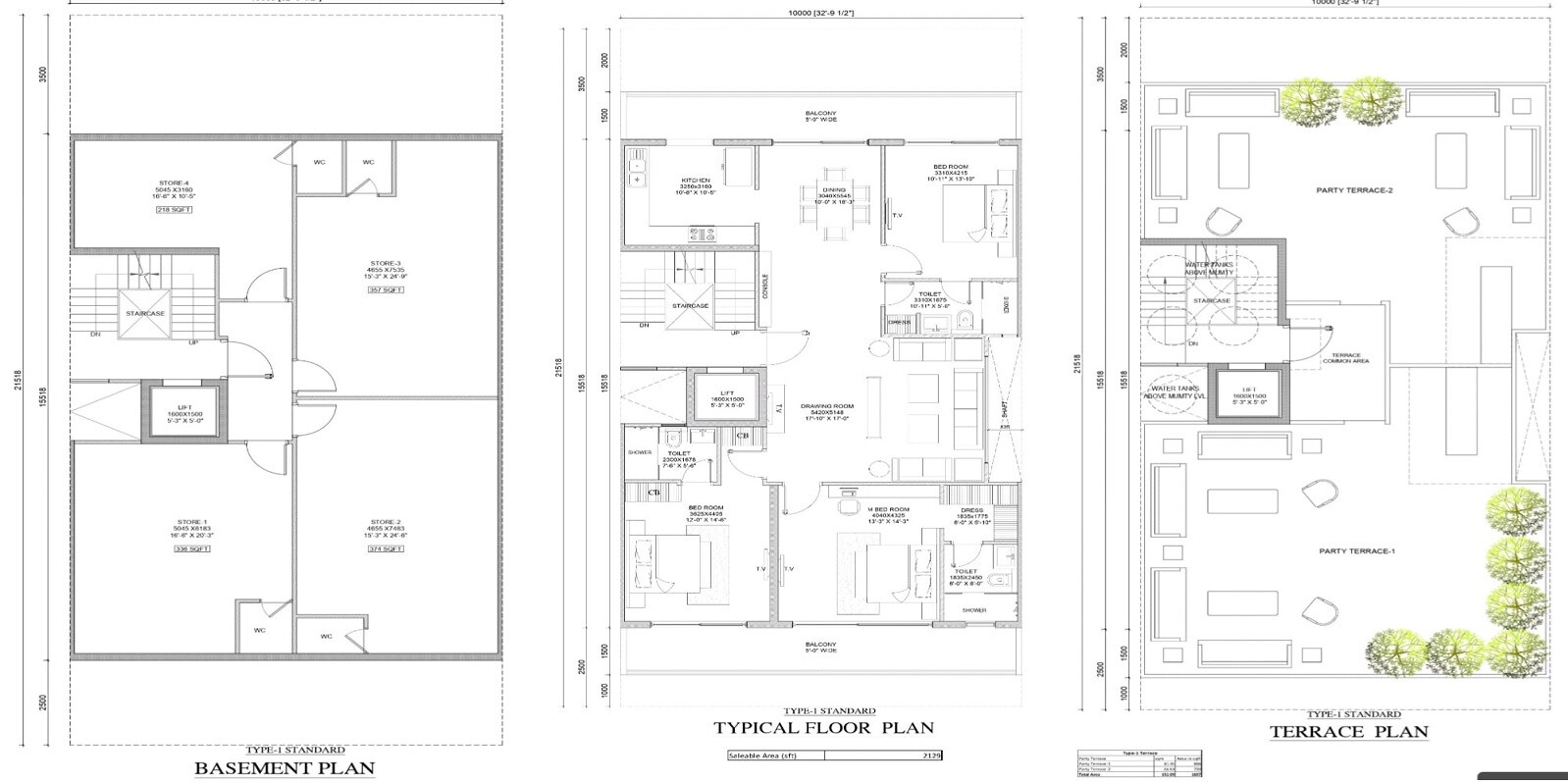 Floor plan of 3 BHK 2129 Sq. Ft. Ind Floor in Central Park The Orchard, Gurgaon