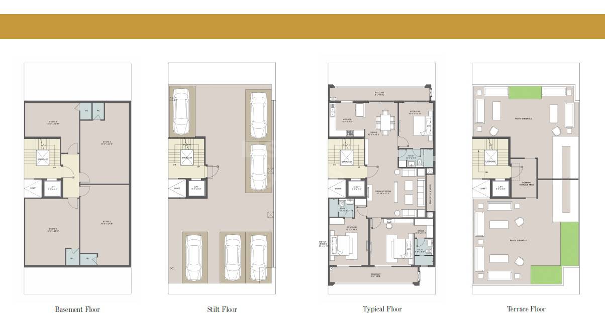 Floor plan of 3 BHK 2327 Sq. Ft. Ind Floor in Central Park The Orchard, Gurgaon