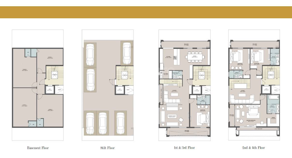 Floor plan of 4 BHK 4150 Sq. Ft. Ind Floor in Central Park The Orchard, Gurgaon