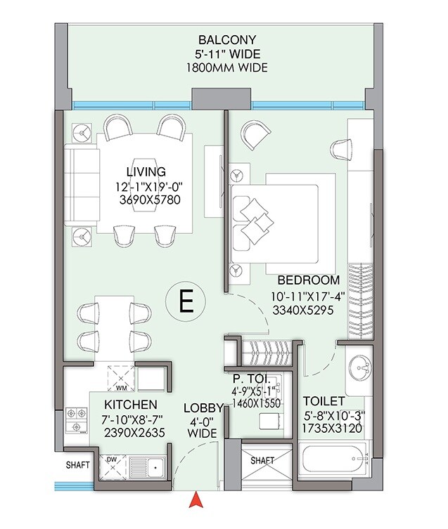 Floor plan of 1 BHK 1356 Sq. Ft. Apartment in Central Zeitaku Apartments At Bellavista Towers, Gurgaon