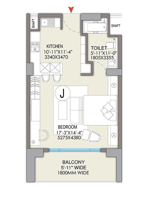 Floor plan of 1217 Sq. Ft. Studio in Central Zeitaku Apartments At Bellavista Towers, Gurgaon