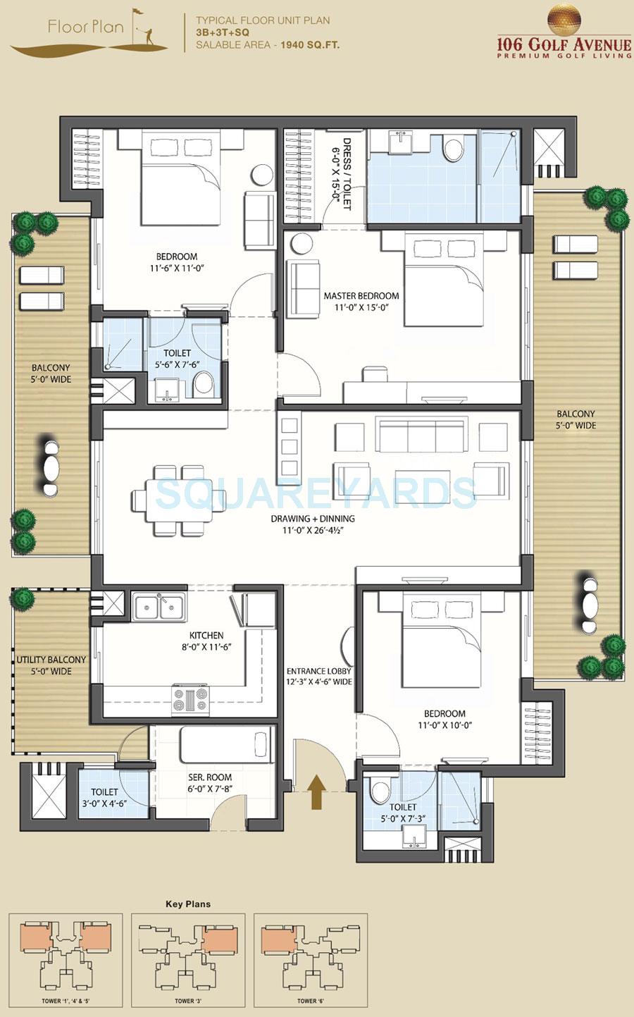 3 BHK 1940 Sq. Ft. Apartment