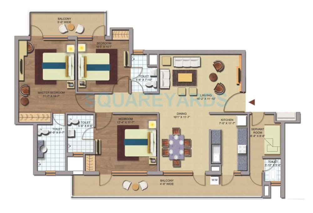 Floor plan of 3 BHK 1762 Sq. Ft. Apartment in CHD Avenue 71, Gurgaon